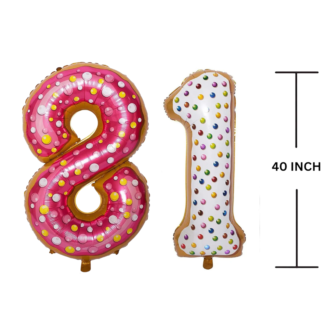 40 Inches DONUT Theme Number Balloon Air or Helium Compactable Balloon for Party Decoration, Birthday, Anniversary