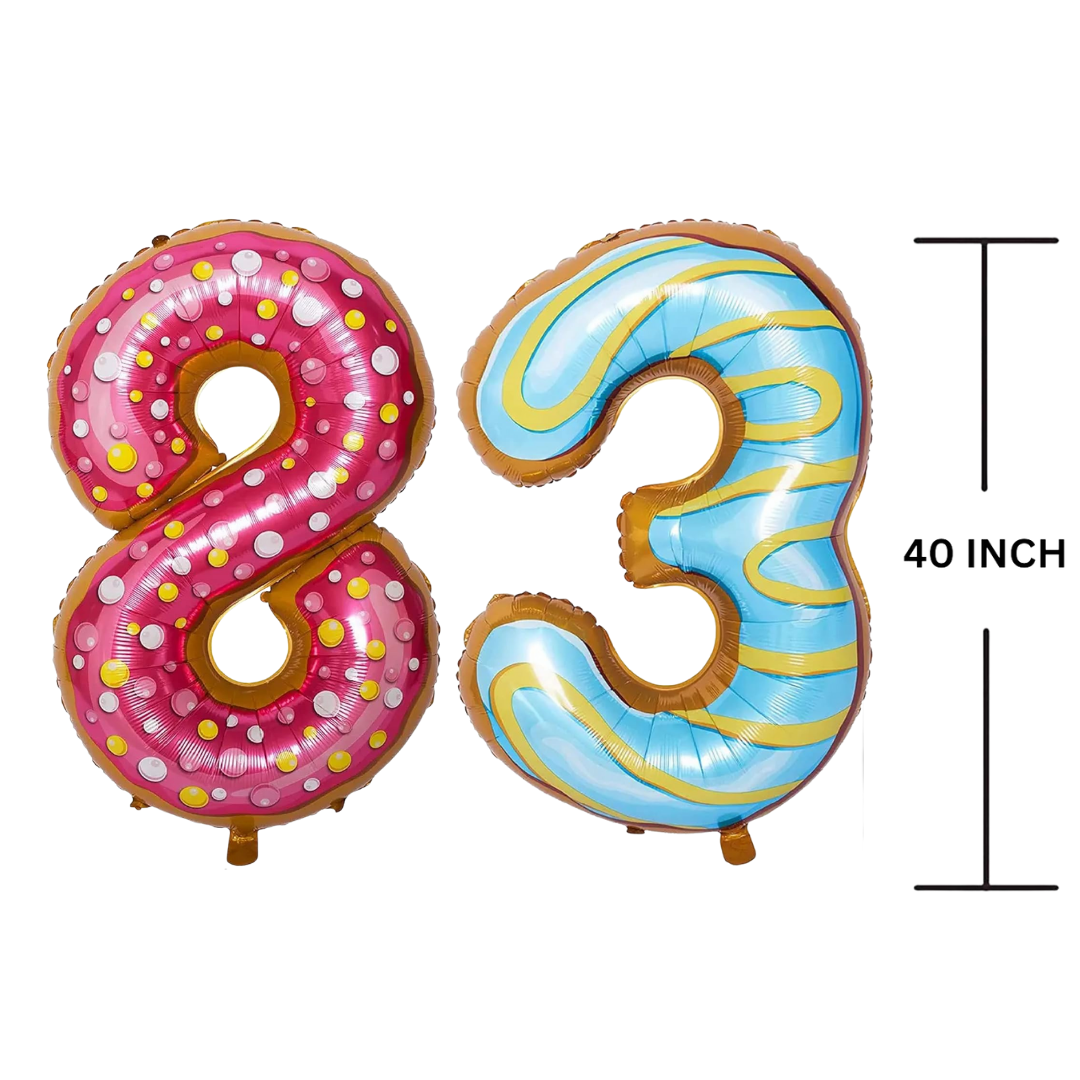 40 Inches DONUT Theme Number Balloon Air or Helium Compactable Balloon for Party Decoration, Birthday, Anniversary