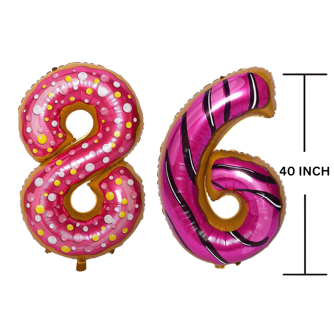 40 Inches DONUT Theme Number Balloon Air or Helium Compactable Balloon for Party Decoration, Birthday, Anniversary