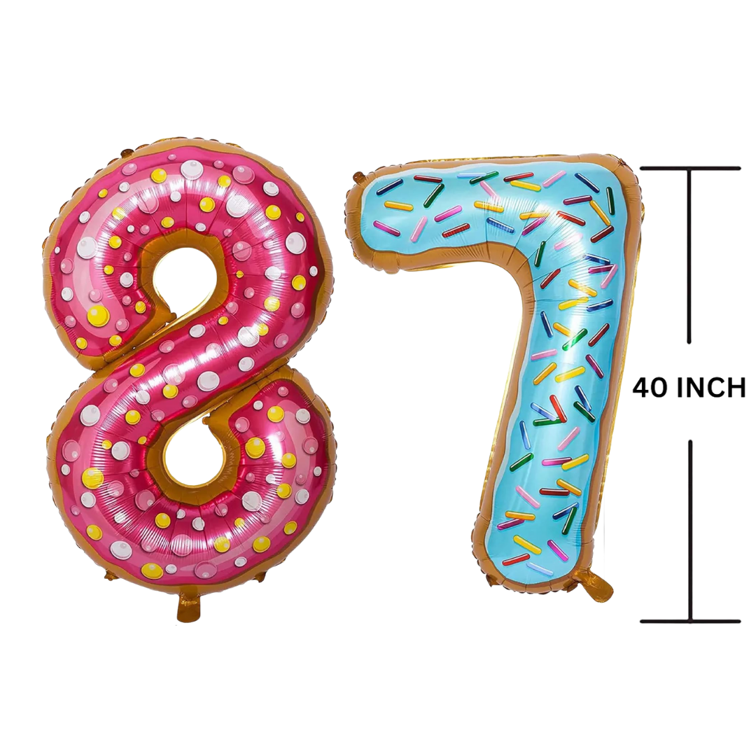 40 Inches DONUT Theme Number Balloon Air or Helium Compactable Balloon for Party Decoration, Birthday, Anniversary