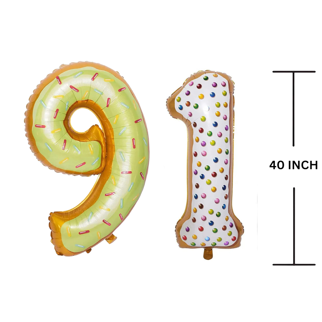 40 Inches DONUT Theme Number Balloon Air or Helium Compactable Balloon for Party Decoration, Birthday, Anniversary