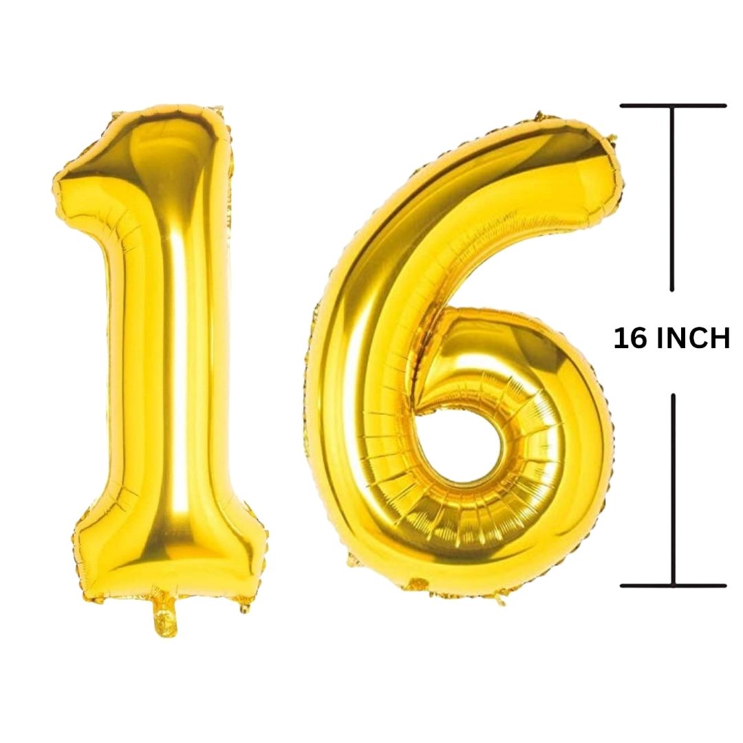 16 Inches GOLD Number Balloon Air or Helium Compactable Balloon for Party Decoration, Birthday, Anniversary