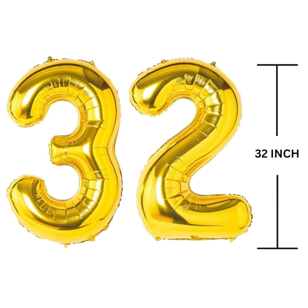 32 Inches GOLD Number Balloon Air or Helium Compactable Balloon for Party Decoration, Birthday, Anniversary