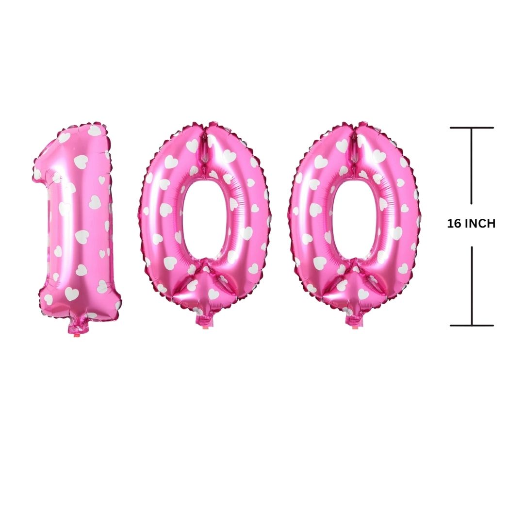 16 Inches PINK HERATS THEME Number Balloon Air or Helium Compactable Balloon for Party Decoration, Birthday, Anniversary