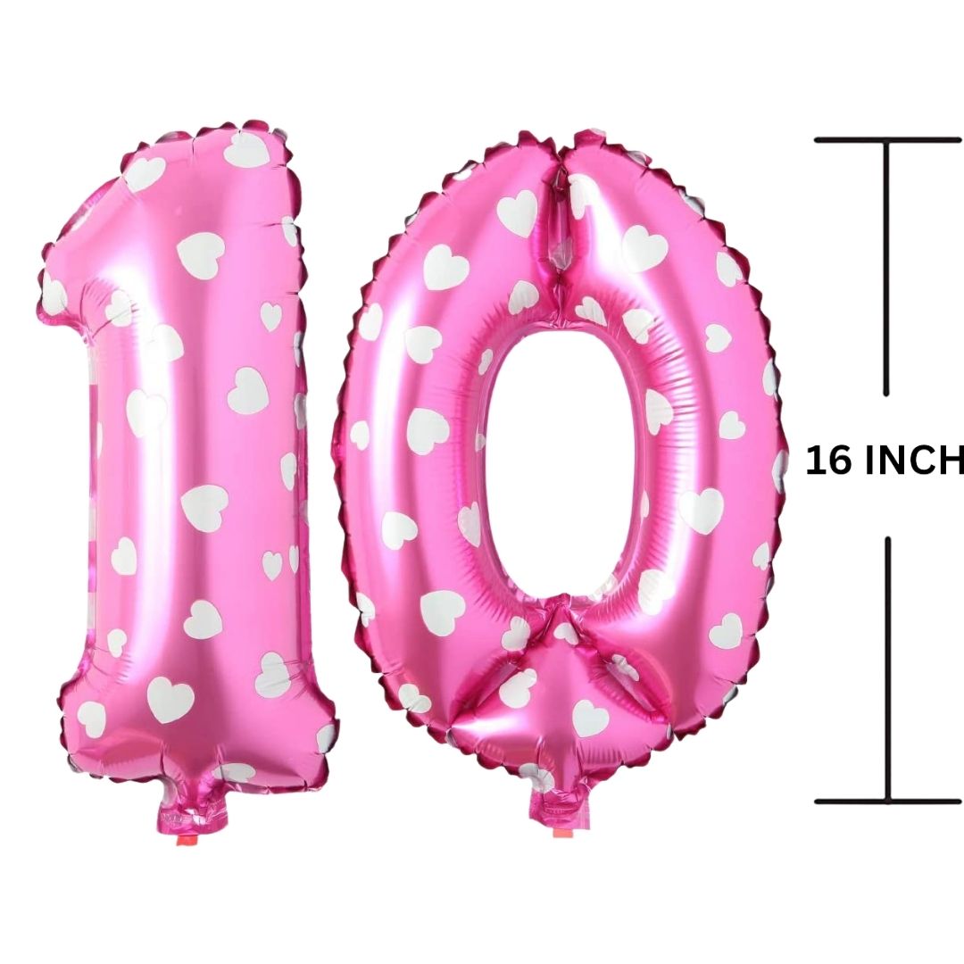 16 Inches PINK HERATS THEME Number Balloon Air or Helium Compactable Balloon for Party Decoration, Birthday, Anniversary