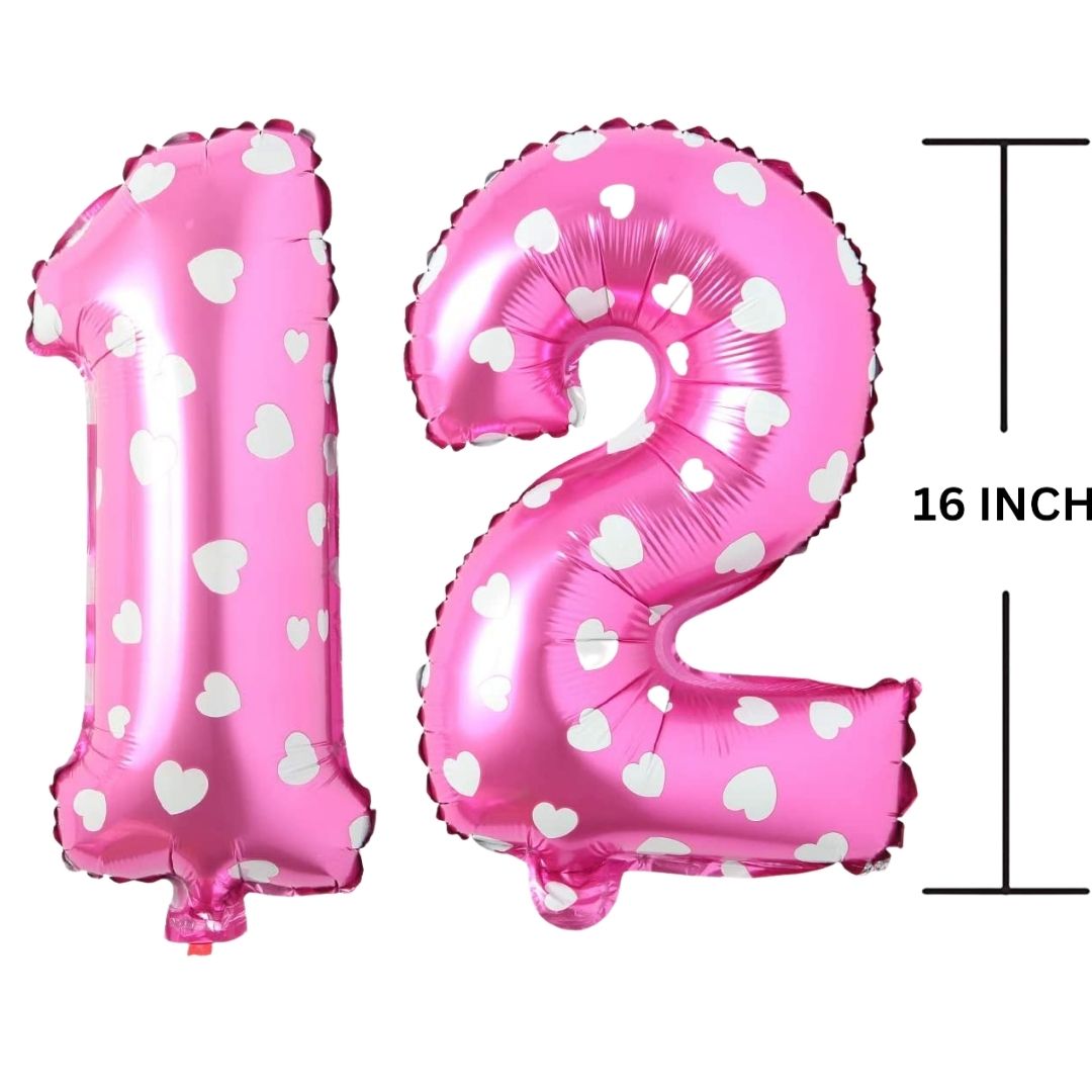 16 Inches PINK HERATS THEME Number Balloon Air or Helium Compactable Balloon for Party Decoration, Birthday, Anniversary