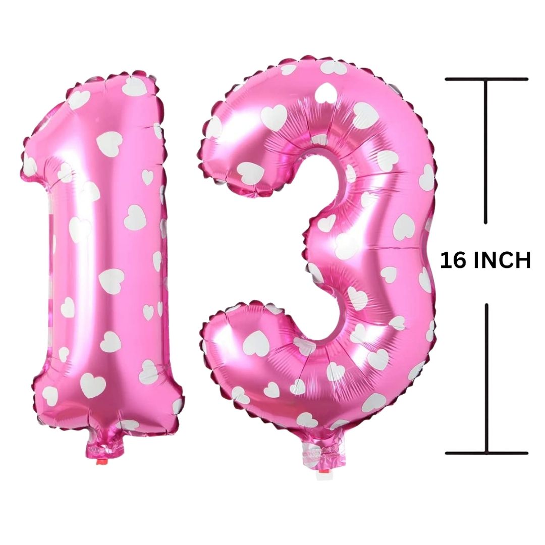 16 Inches PINK HERATS THEME Number Balloon Air or Helium Compactable Balloon for Party Decoration, Birthday, Anniversary