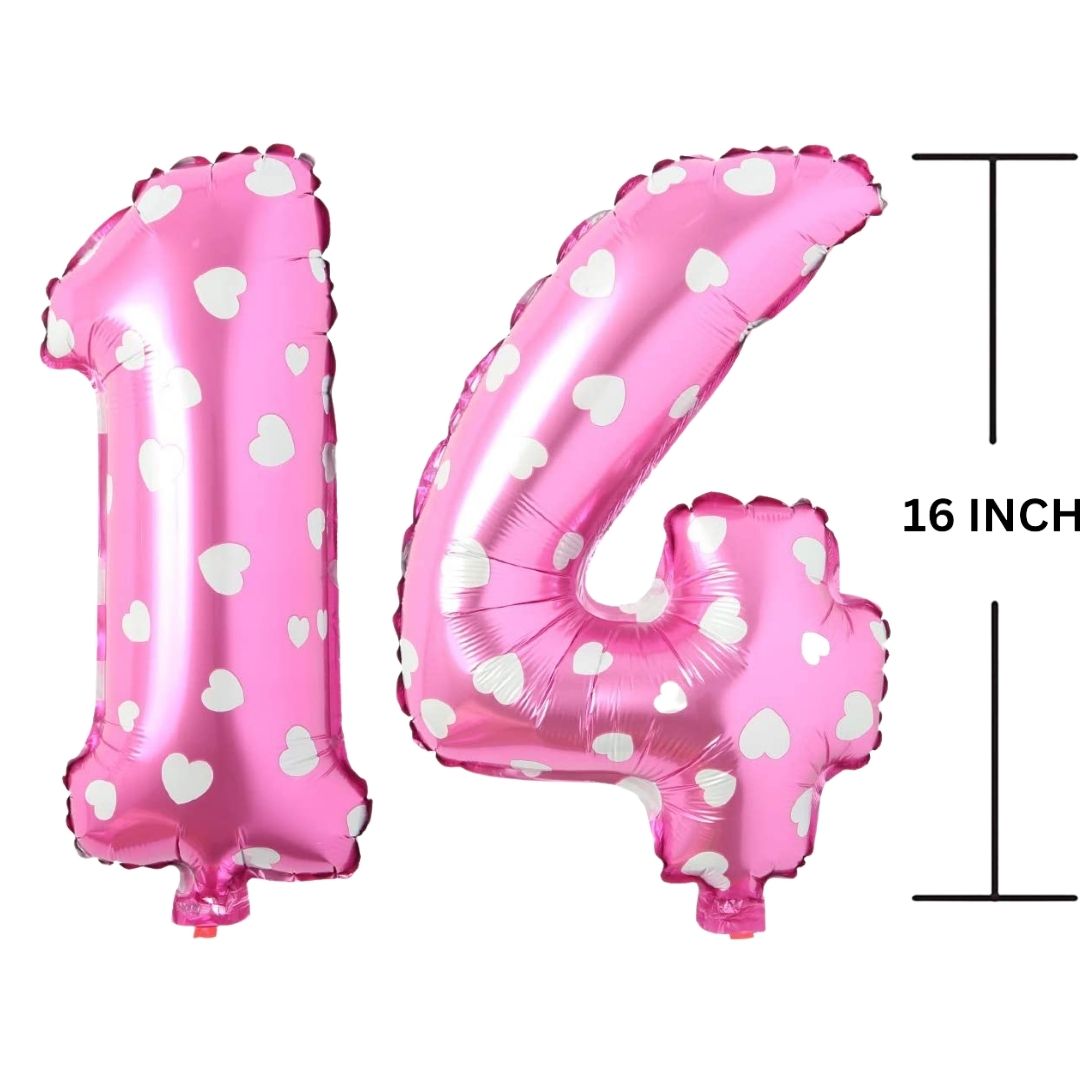 16 Inches PINK HERATS THEME Number Balloon Air or Helium Compactable Balloon for Party Decoration, Birthday, Anniversary