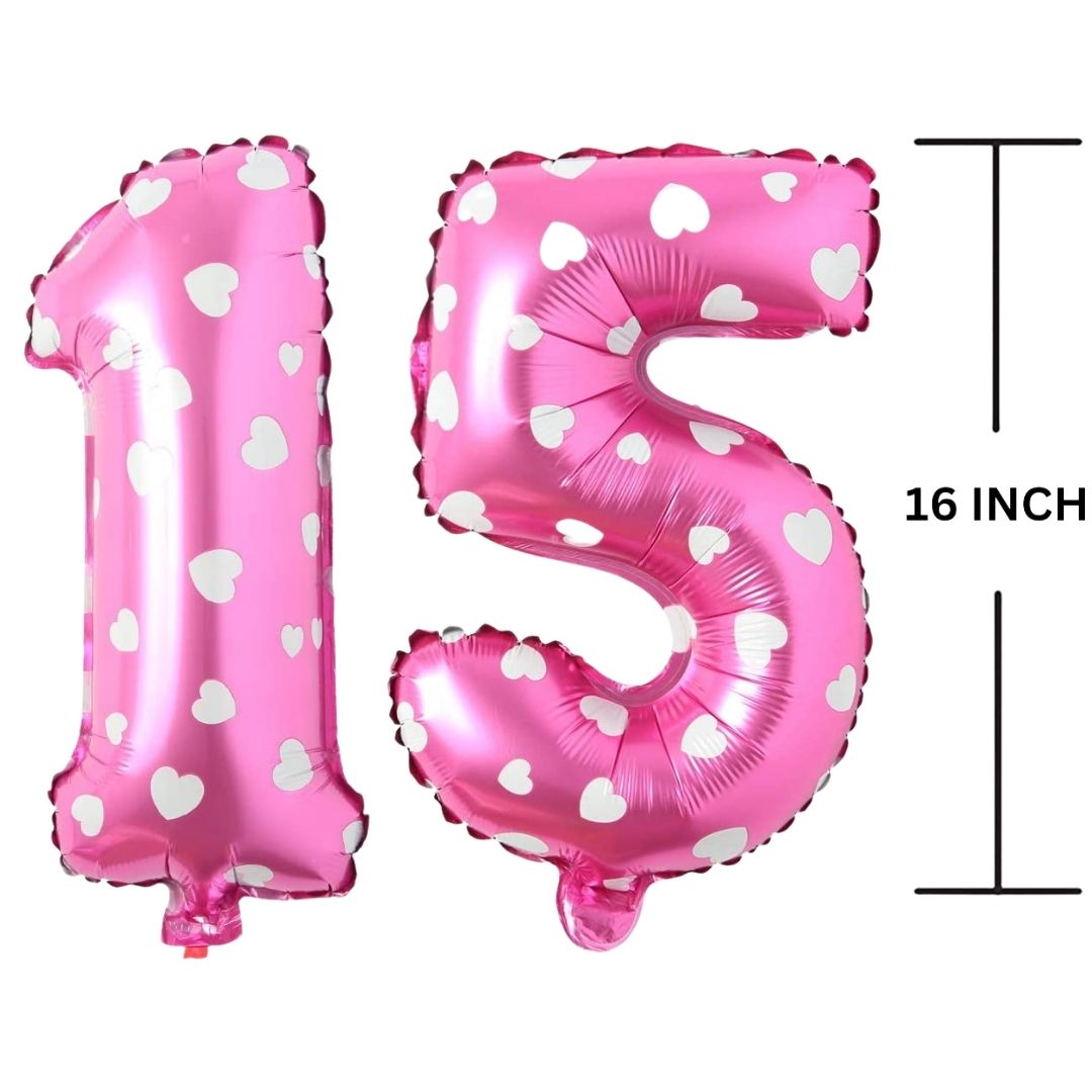 16 Inches PINK HERATS THEME Number Balloon Air or Helium Compactable Balloon for Party Decoration, Birthday, Anniversary