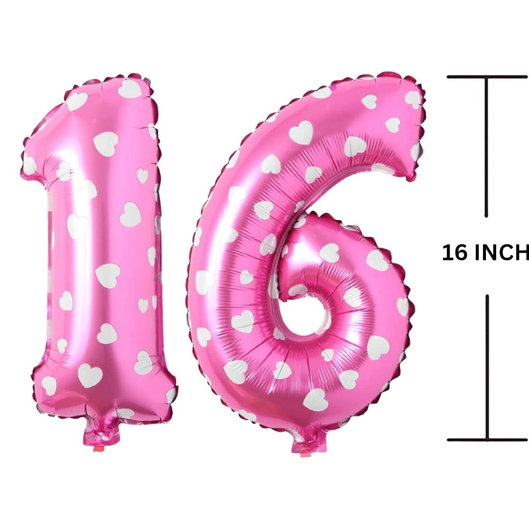 16 Inches PINK HERATS THEME Number Balloon Air or Helium Compactable Balloon for Party Decoration, Birthday, Anniversary