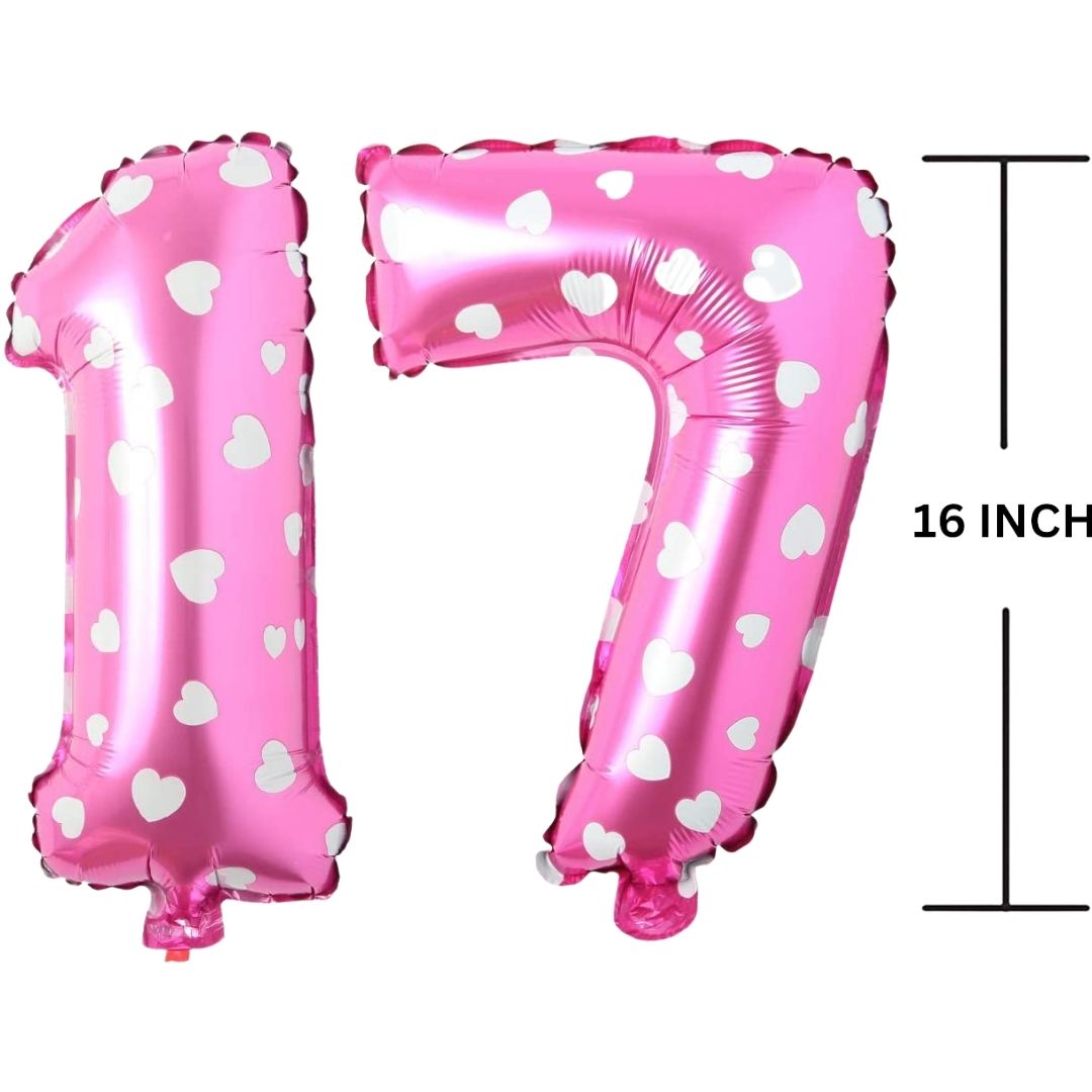 16 Inches PINK HERATS THEME Number Balloon Air or Helium Compactable Balloon for Party Decoration, Birthday, Anniversary