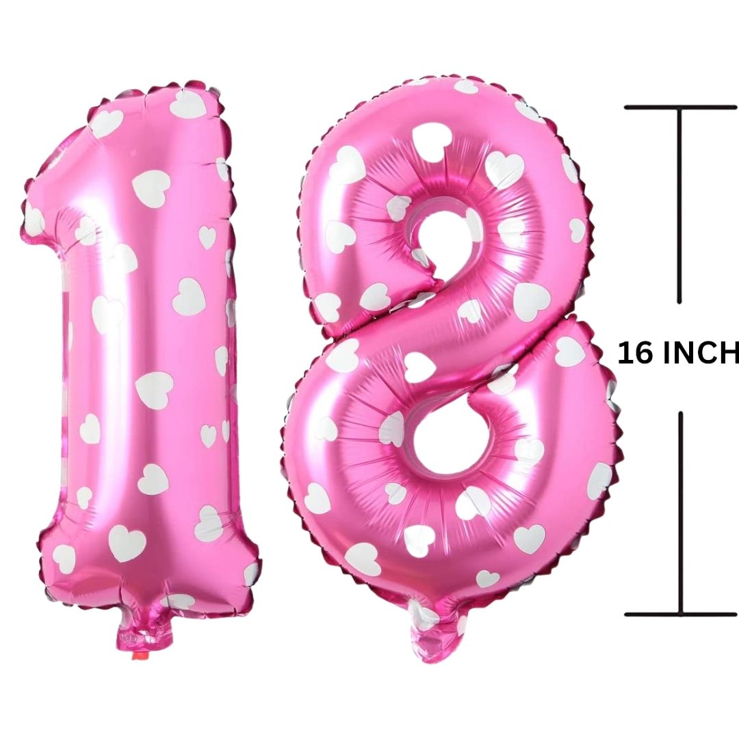 16 Inches PINK HERATS THEME Number Balloon Air or Helium Compactable Balloon for Party Decoration, Birthday, Anniversary