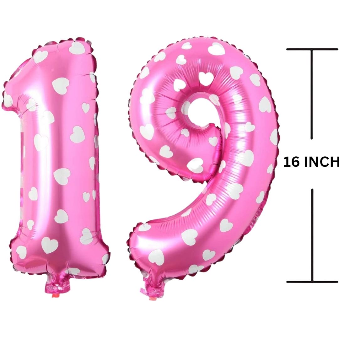 16 Inches PINK HERATS THEME Number Balloon Air or Helium Compactable Balloon for Party Decoration, Birthday, Anniversary