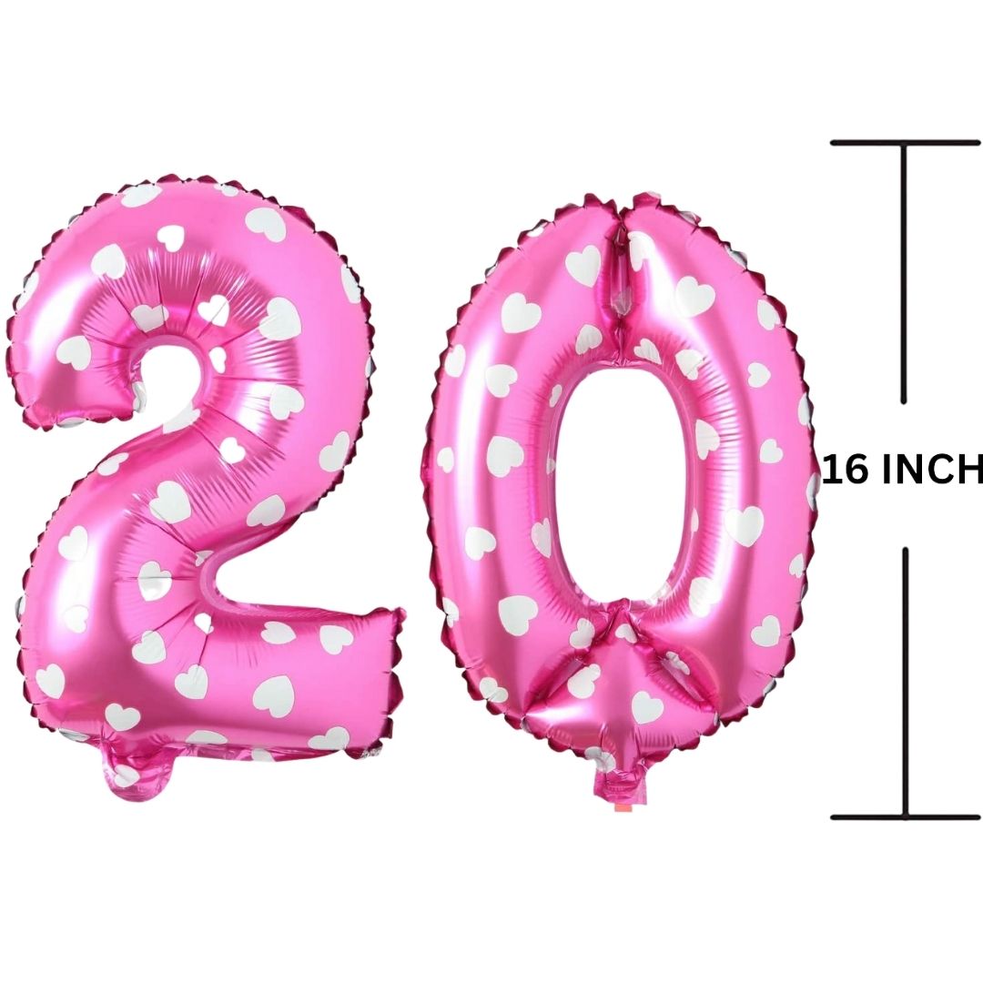 16 Inches PINK HERATS THEME Number Balloon Air or Helium Compactable Balloon for Party Decoration, Birthday, Anniversary