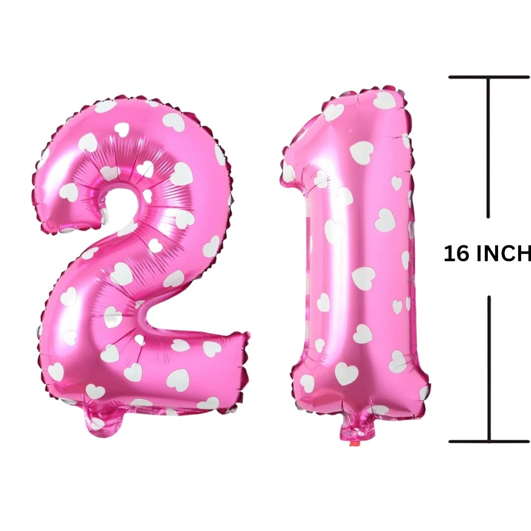 16 Inches PINK HERATS THEME Number Balloon Air or Helium Compactable Balloon for Party Decoration, Birthday, Anniversary