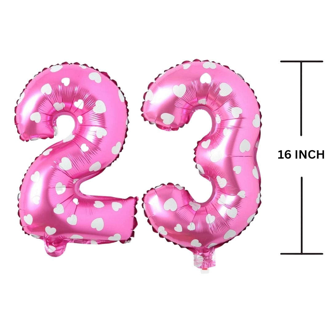 16 Inches PINK HERATS THEME Number Balloon Air or Helium Compactable Balloon for Party Decoration, Birthday, Anniversary