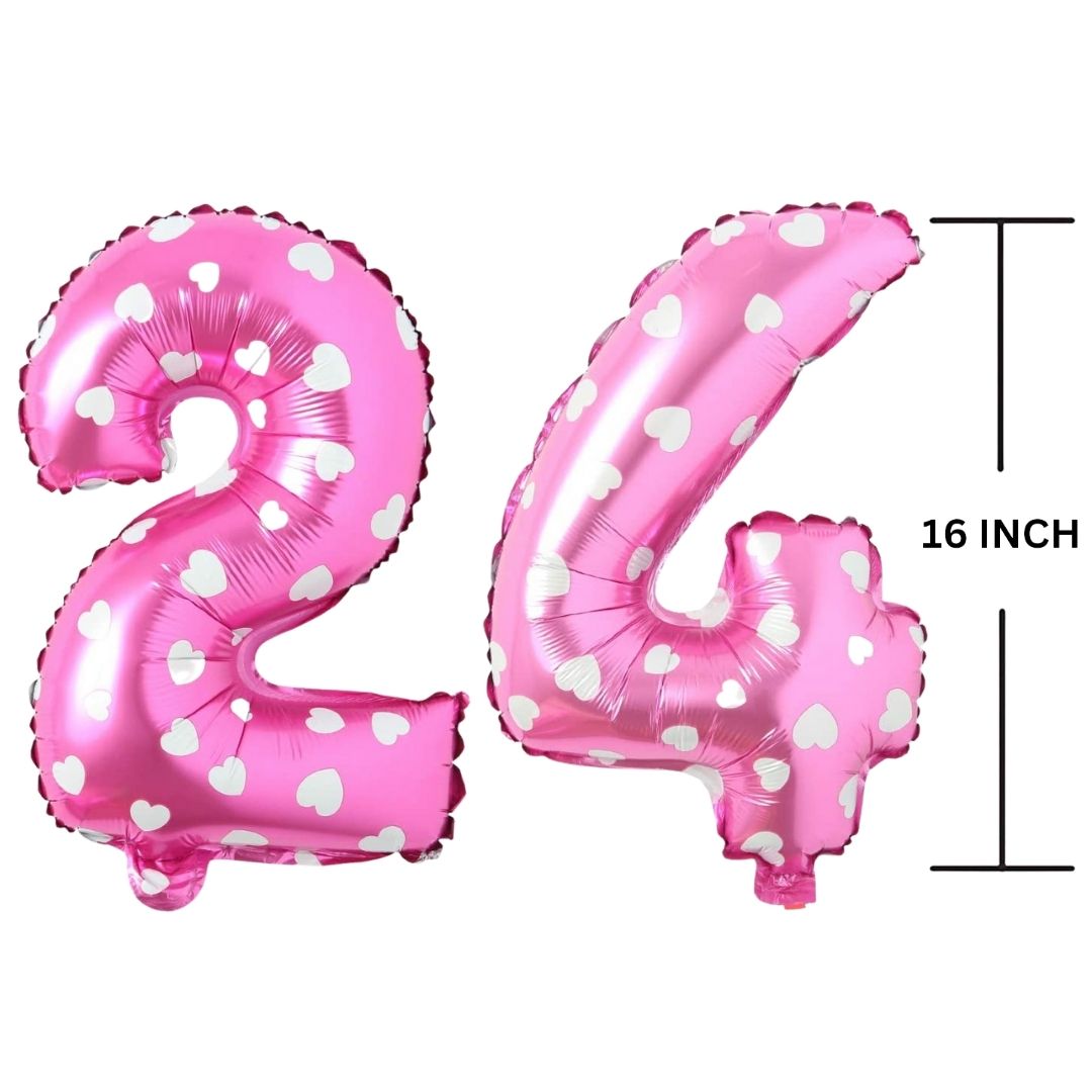 16 Inches PINK HERATS THEME Number Balloon Air or Helium Compactable Balloon for Party Decoration, Birthday, Anniversary