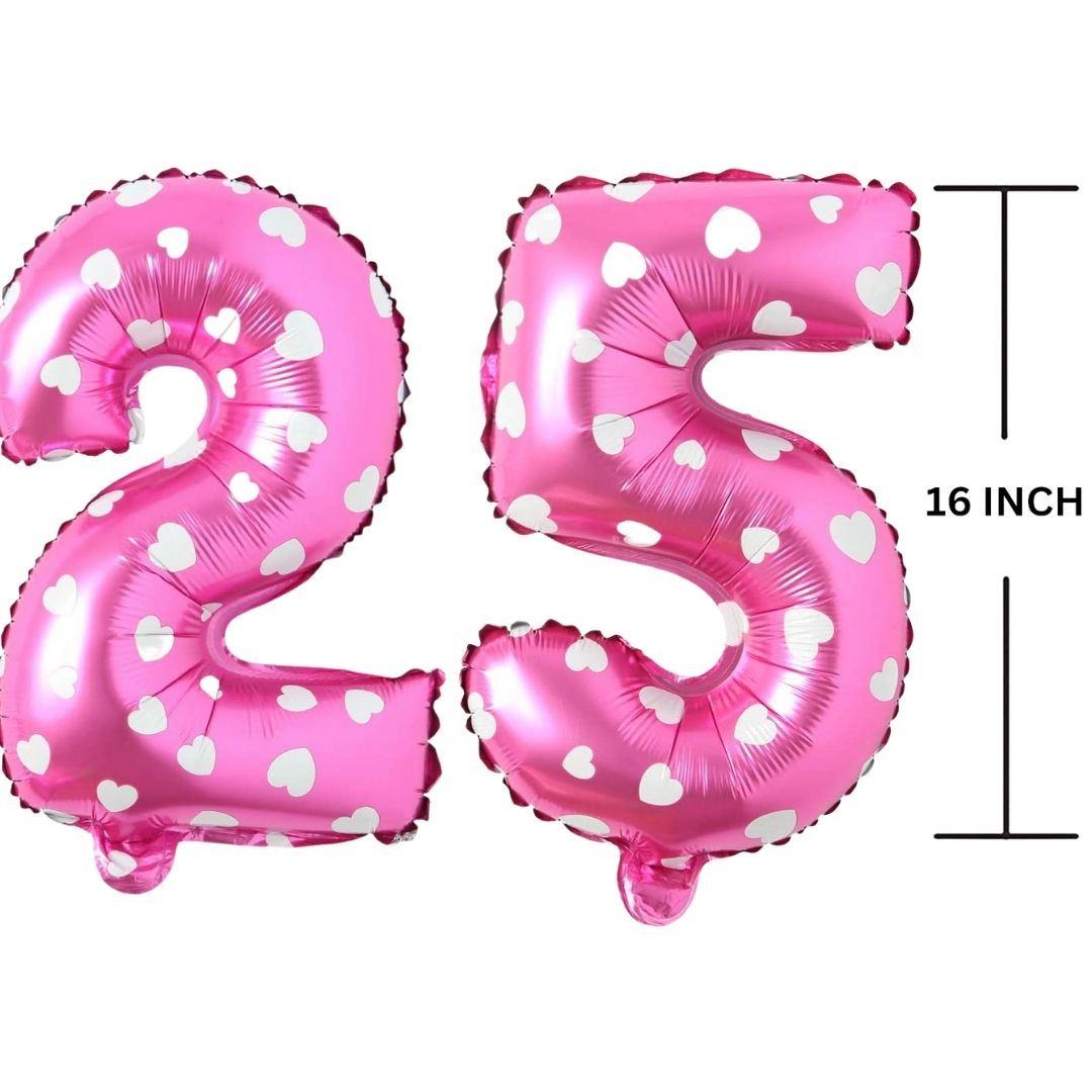 16 Inches PINK HERATS THEME Number Balloon Air or Helium Compactable Balloon for Party Decoration, Birthday, Anniversary