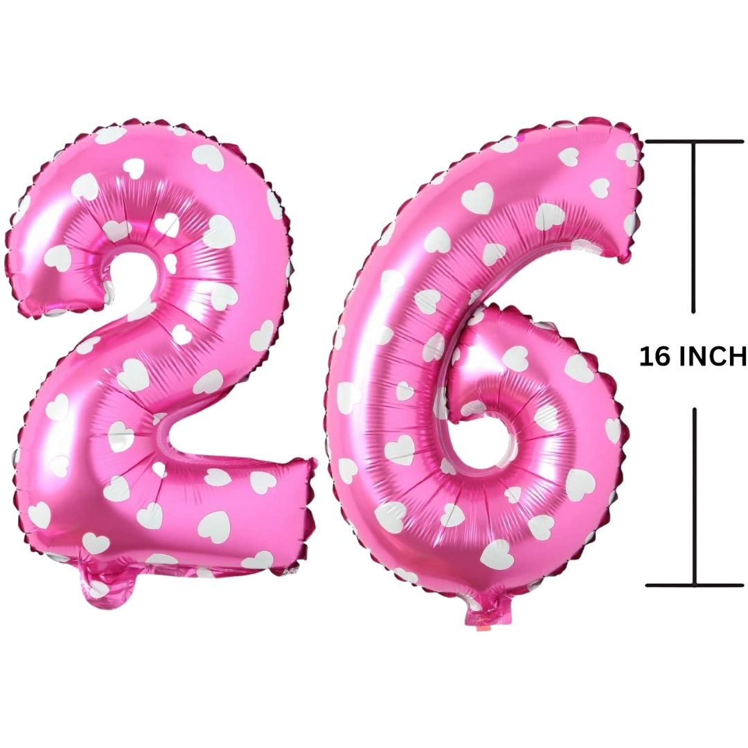 16 Inches PINK HERATS THEME Number Balloon Air or Helium Compactable Balloon for Party Decoration, Birthday, Anniversary