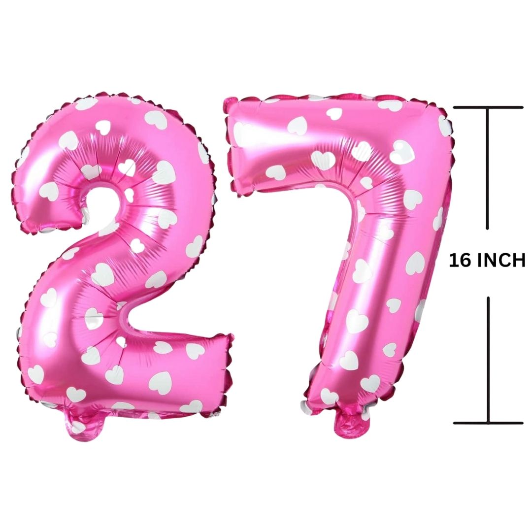 16 Inches PINK HERATS THEME Number Balloon Air or Helium Compactable Balloon for Party Decoration, Birthday, Anniversary