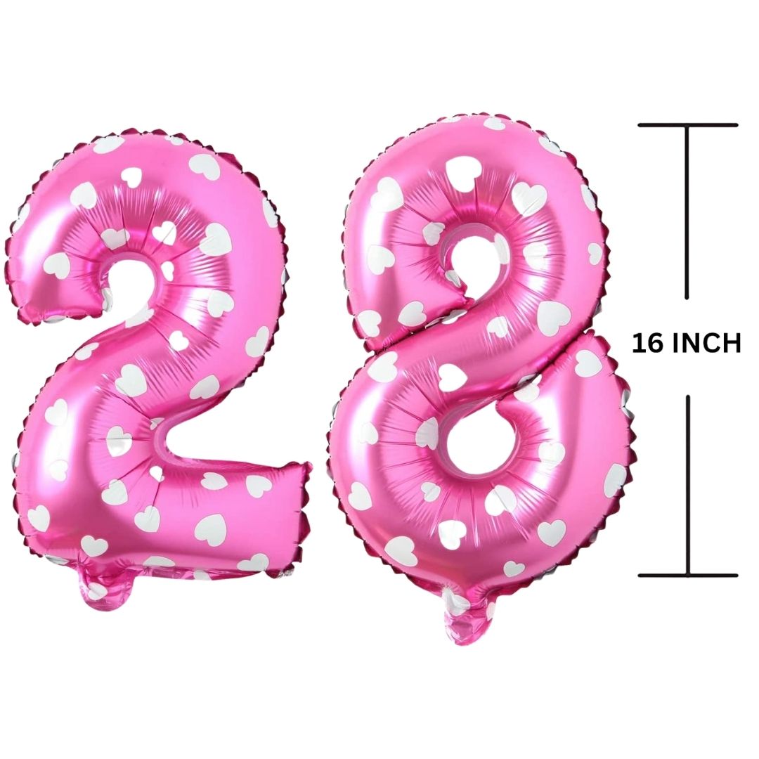 16 Inches PINK HERATS THEME Number Balloon Air or Helium Compactable Balloon for Party Decoration, Birthday, Anniversary