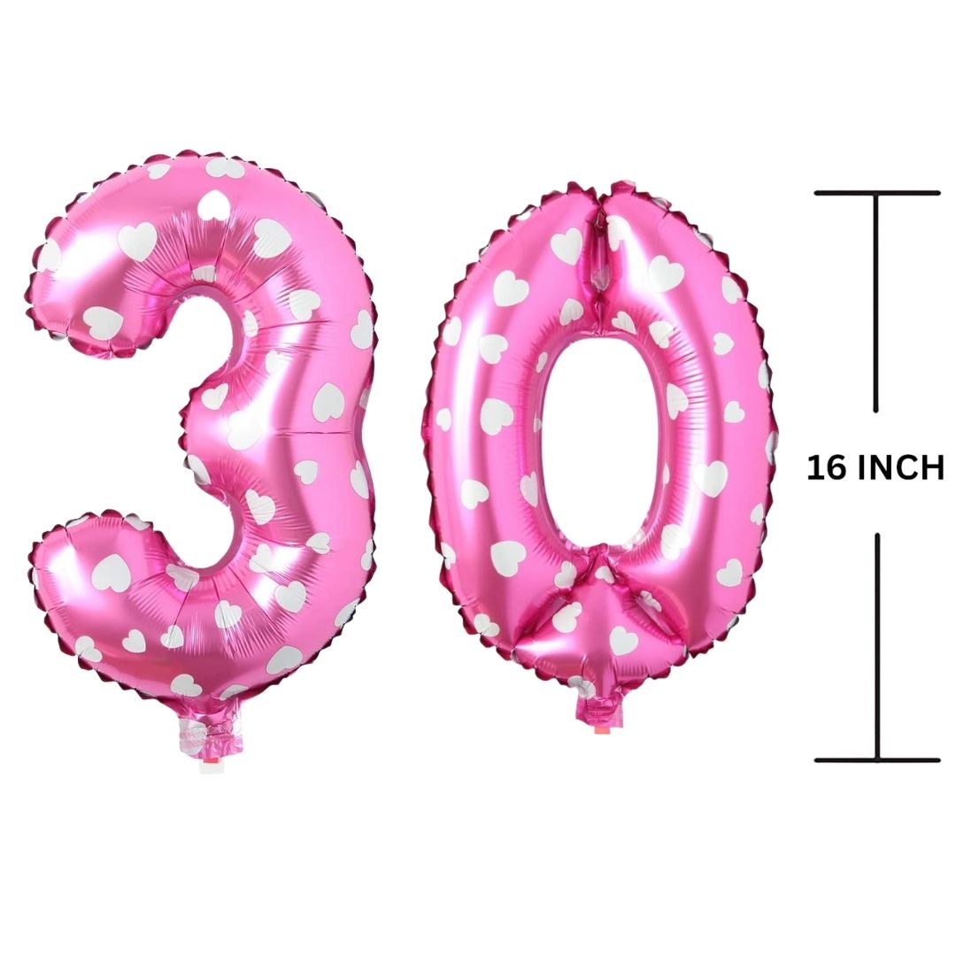 16 Inches PINK HERATS THEME Number Balloon Air or Helium Compactable Balloon for Party Decoration, Birthday, Anniversary