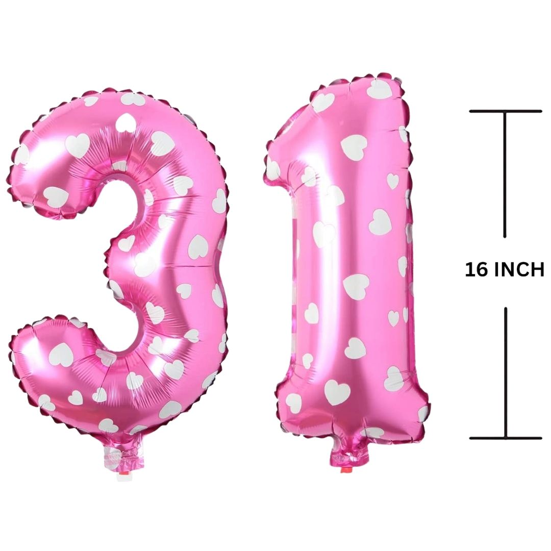 16 Inches PINK HERATS THEME Number Balloon Air or Helium Compactable Balloon for Party Decoration, Birthday, Anniversary