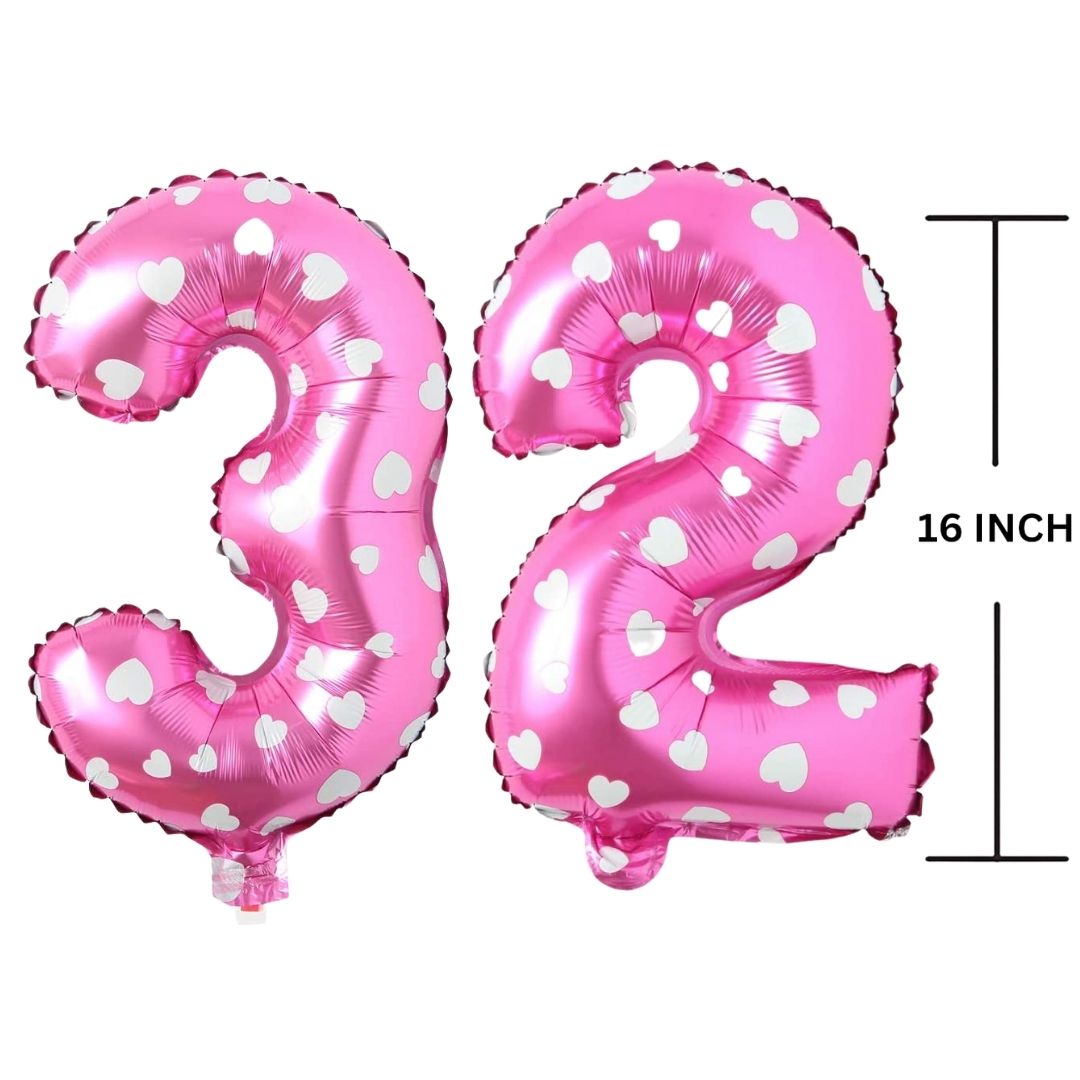 16 Inches PINK HERATS THEME Number Balloon Air or Helium Compactable Balloon for Party Decoration, Birthday, Anniversary