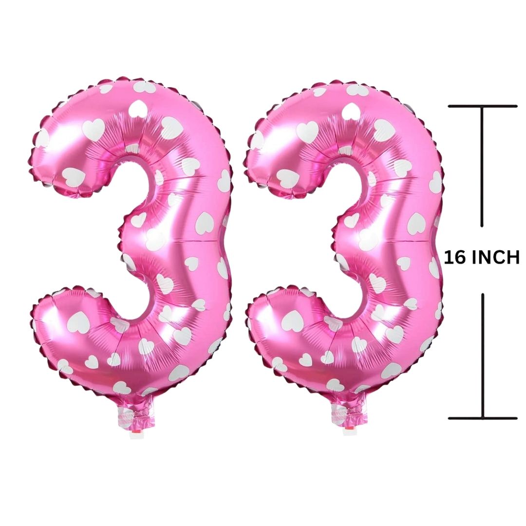 16 Inches PINK HERATS THEME Number Balloon Air or Helium Compactable Balloon for Party Decoration, Birthday, Anniversary