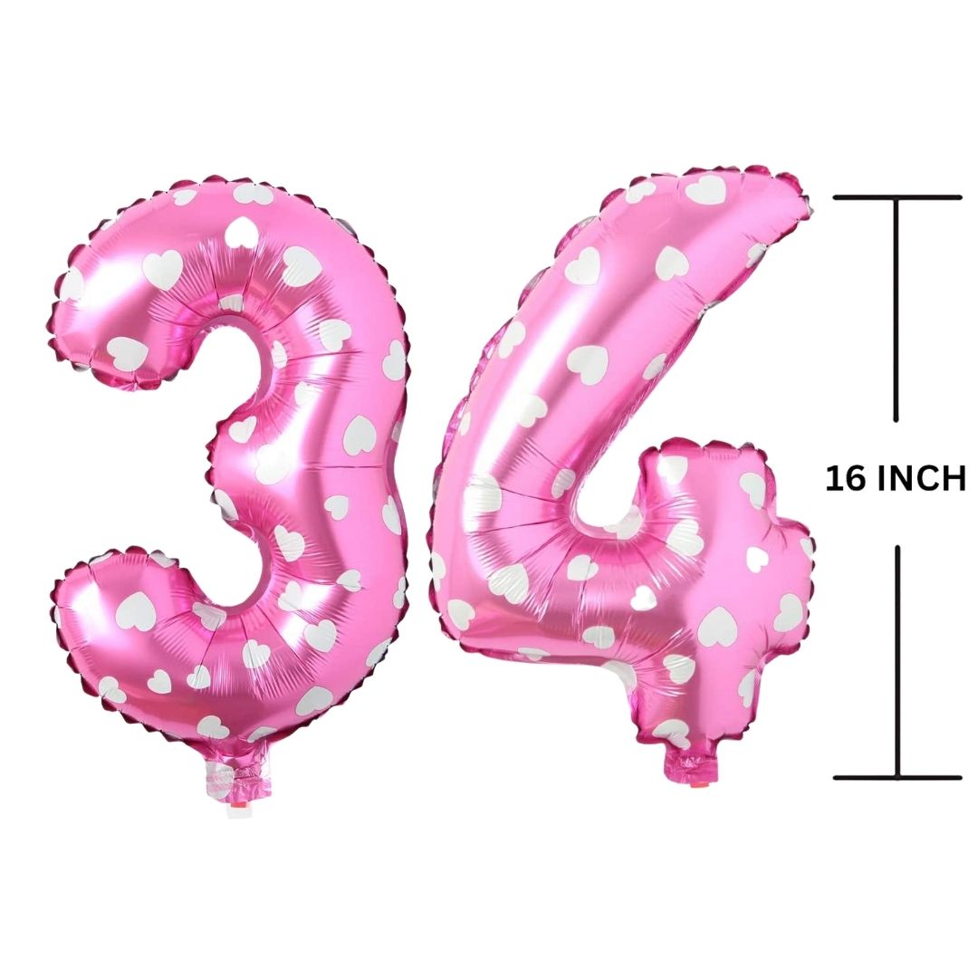 16 Inches PINK HERATS THEME Number Balloon Air or Helium Compactable Balloon for Party Decoration, Birthday, Anniversary