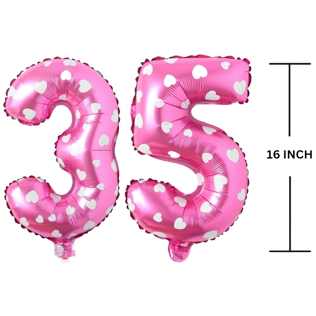 16 Inches PINK HERATS THEME Number Balloon Air or Helium Compactable Balloon for Party Decoration, Birthday, Anniversary