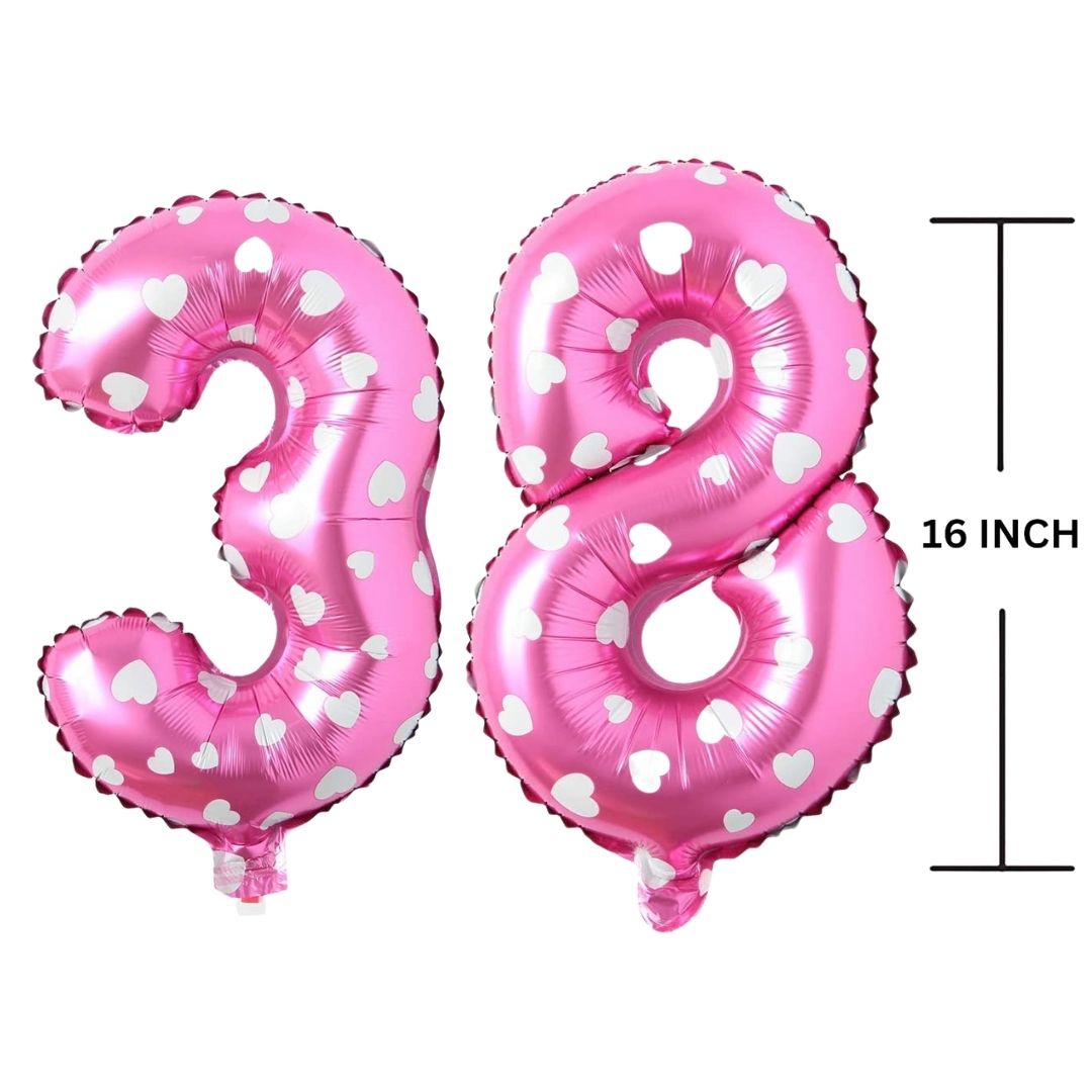 16 Inches PINK HERATS THEME Number Balloon Air or Helium Compactable Balloon for Party Decoration, Birthday, Anniversary