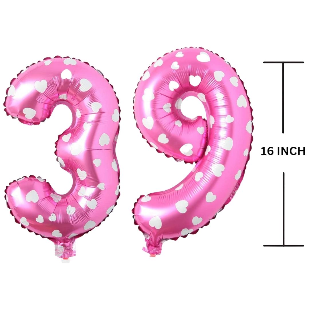 16 Inches PINK HERATS THEME Number Balloon Air or Helium Compactable Balloon for Party Decoration, Birthday, Anniversary