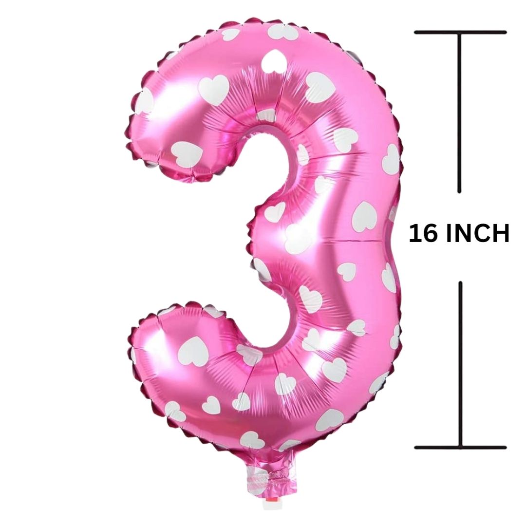 16 Inches PINK HERATS THEME Number Balloon Air or Helium Compactable Balloon for Party Decoration, Birthday, Anniversary