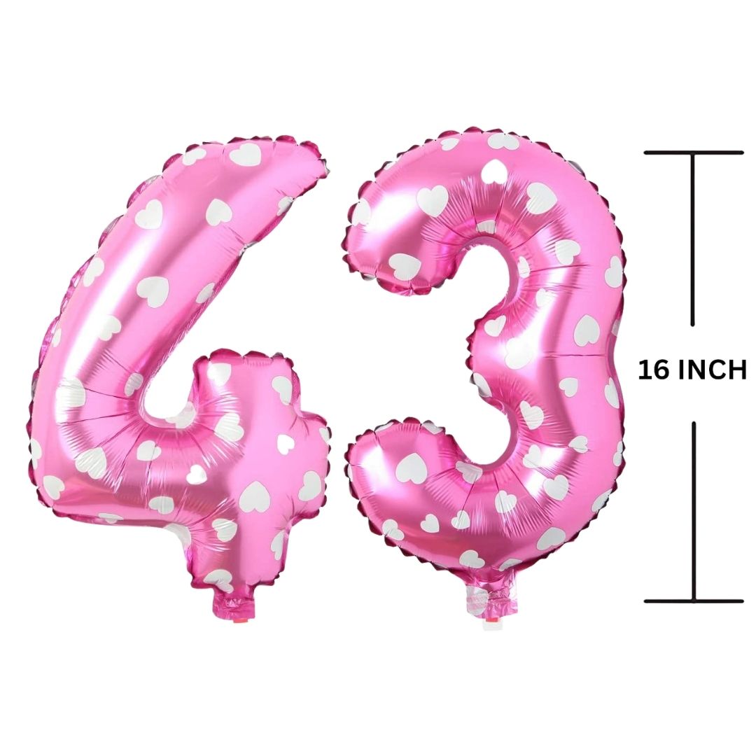 16 Inches PINK HERATS THEME Number Balloon Air or Helium Compactable Balloon for Party Decoration, Birthday, Anniversary