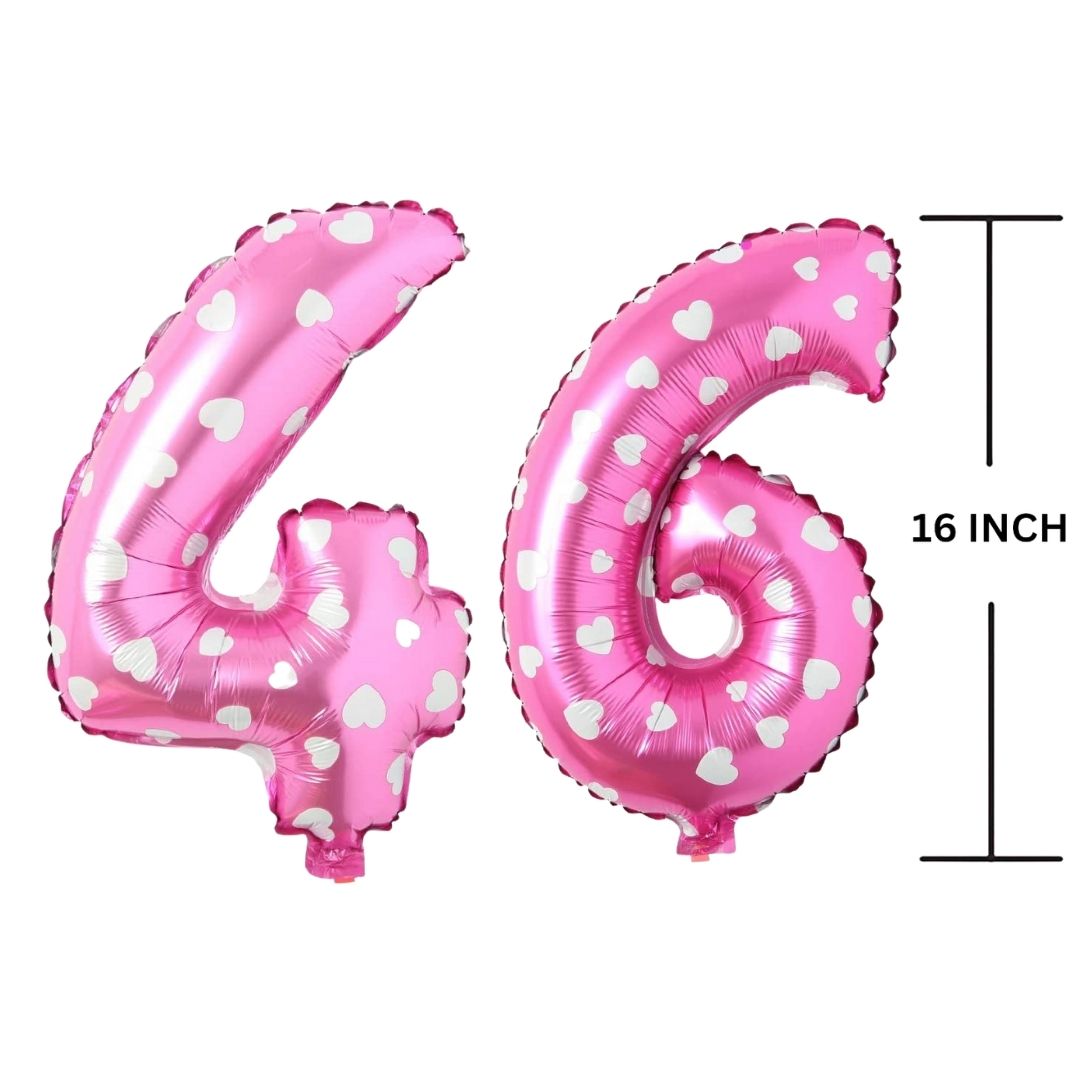 16 Inches PINK HERATS THEME Number Balloon Air or Helium Compactable Balloon for Party Decoration, Birthday, Anniversary