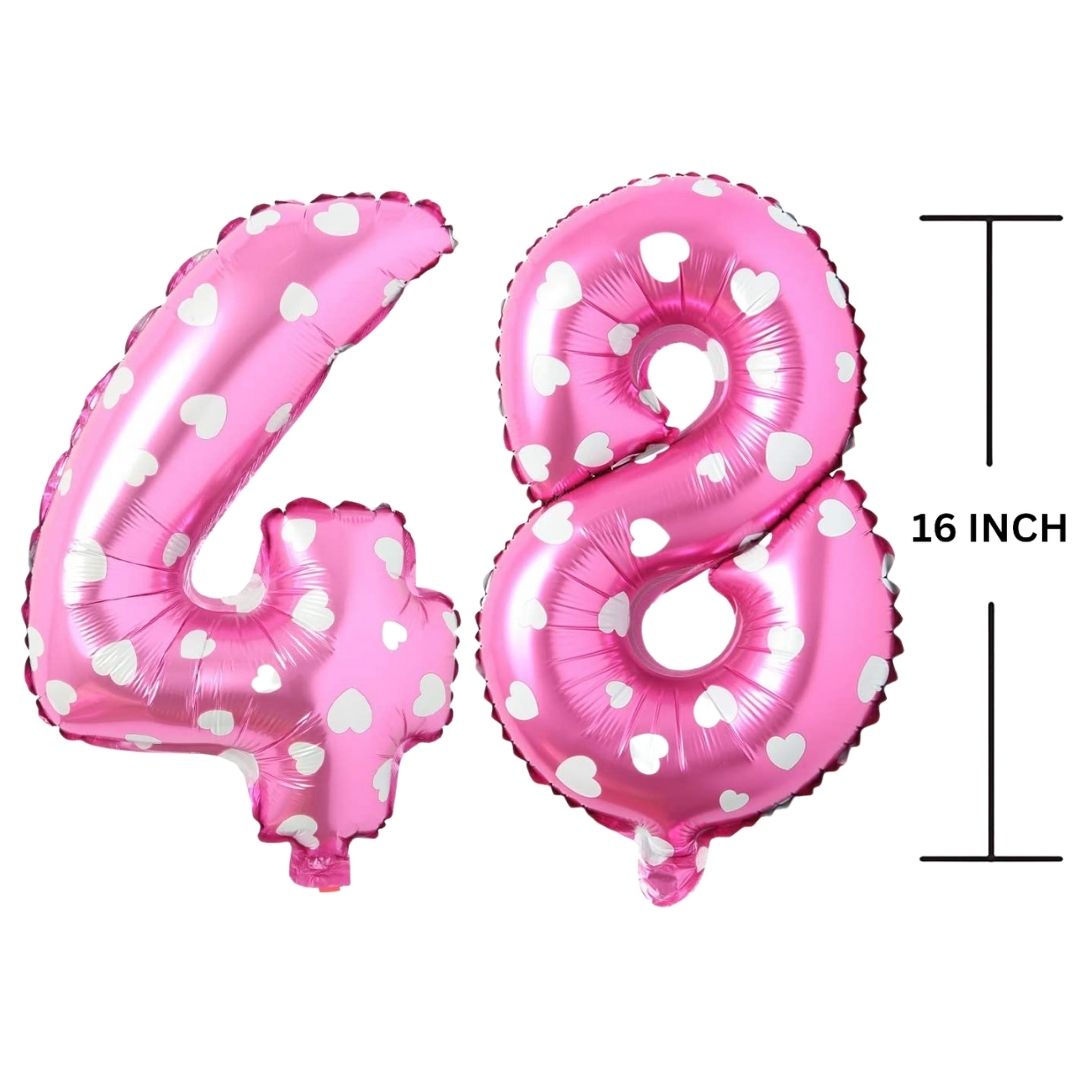 16 Inches PINK HERATS THEME Number Balloon Air or Helium Compactable Balloon for Party Decoration, Birthday, Anniversary