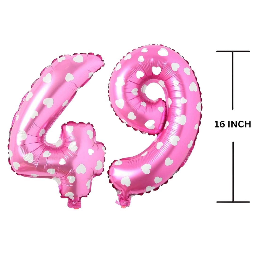 16 Inches PINK HERATS THEME Number Balloon Air or Helium Compactable Balloon for Party Decoration, Birthday, Anniversary