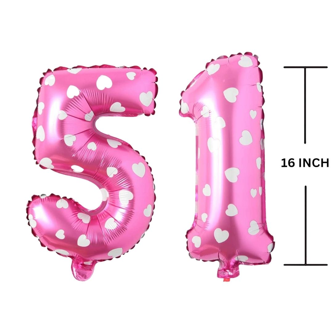 16 Inches PINK HERATS THEME Number Balloon Air or Helium Compactable Balloon for Party Decoration, Birthday, Anniversary