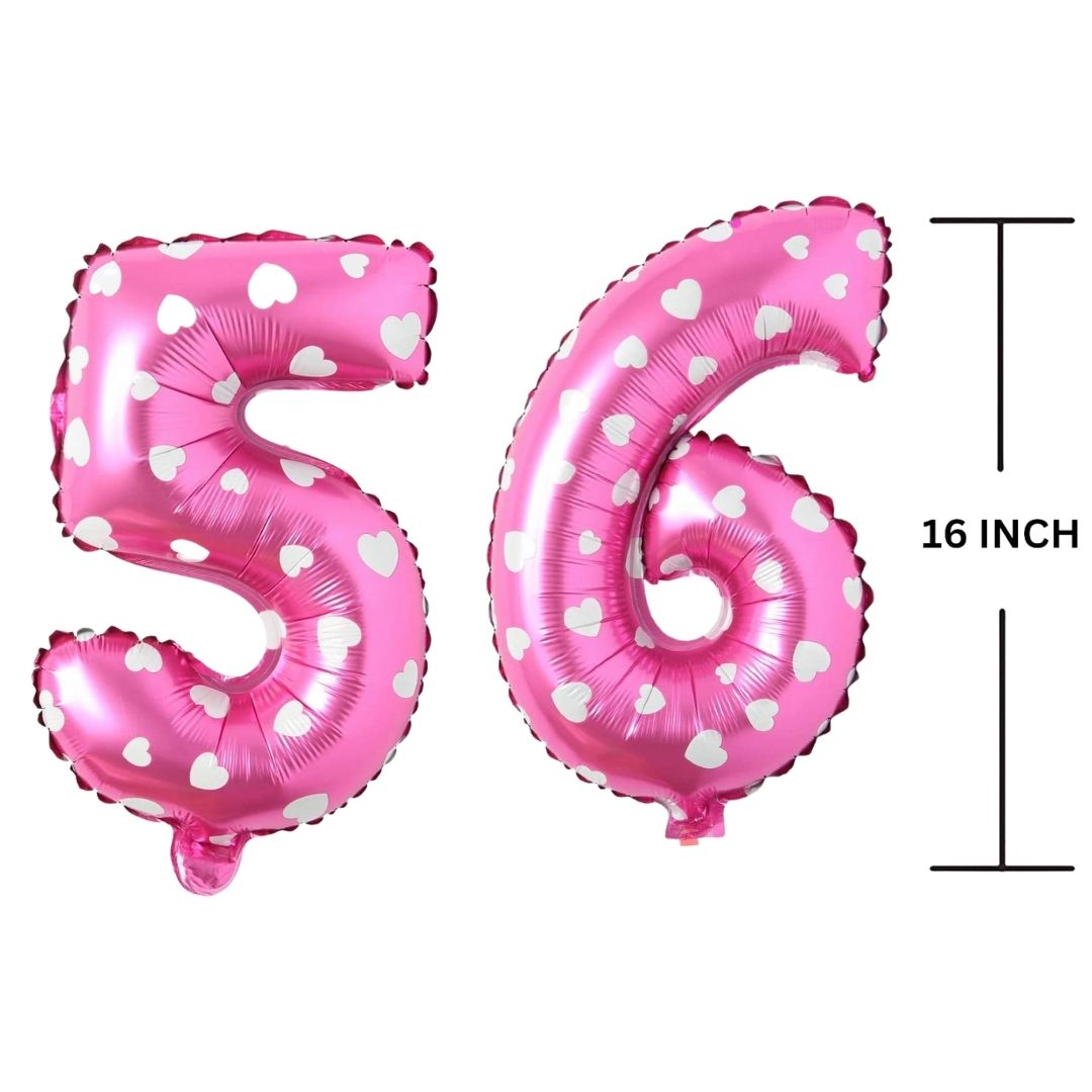 16 Inches PINK HERATS THEME Number Balloon Air or Helium Compactable Balloon for Party Decoration, Birthday, Anniversary