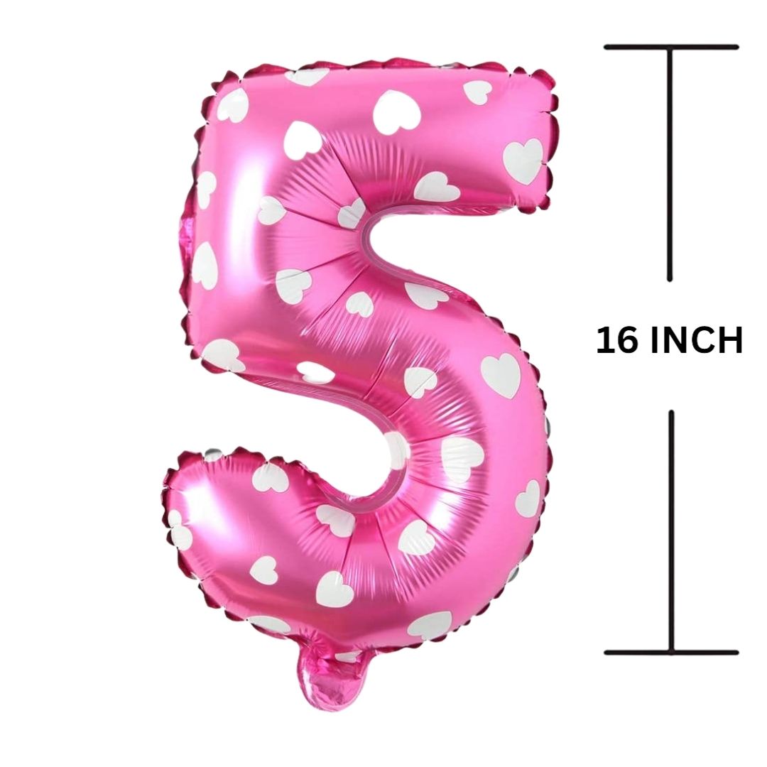 16 Inches PINK HERATS THEME Number Balloon Air or Helium Compactable Balloon for Party Decoration, Birthday, Anniversary