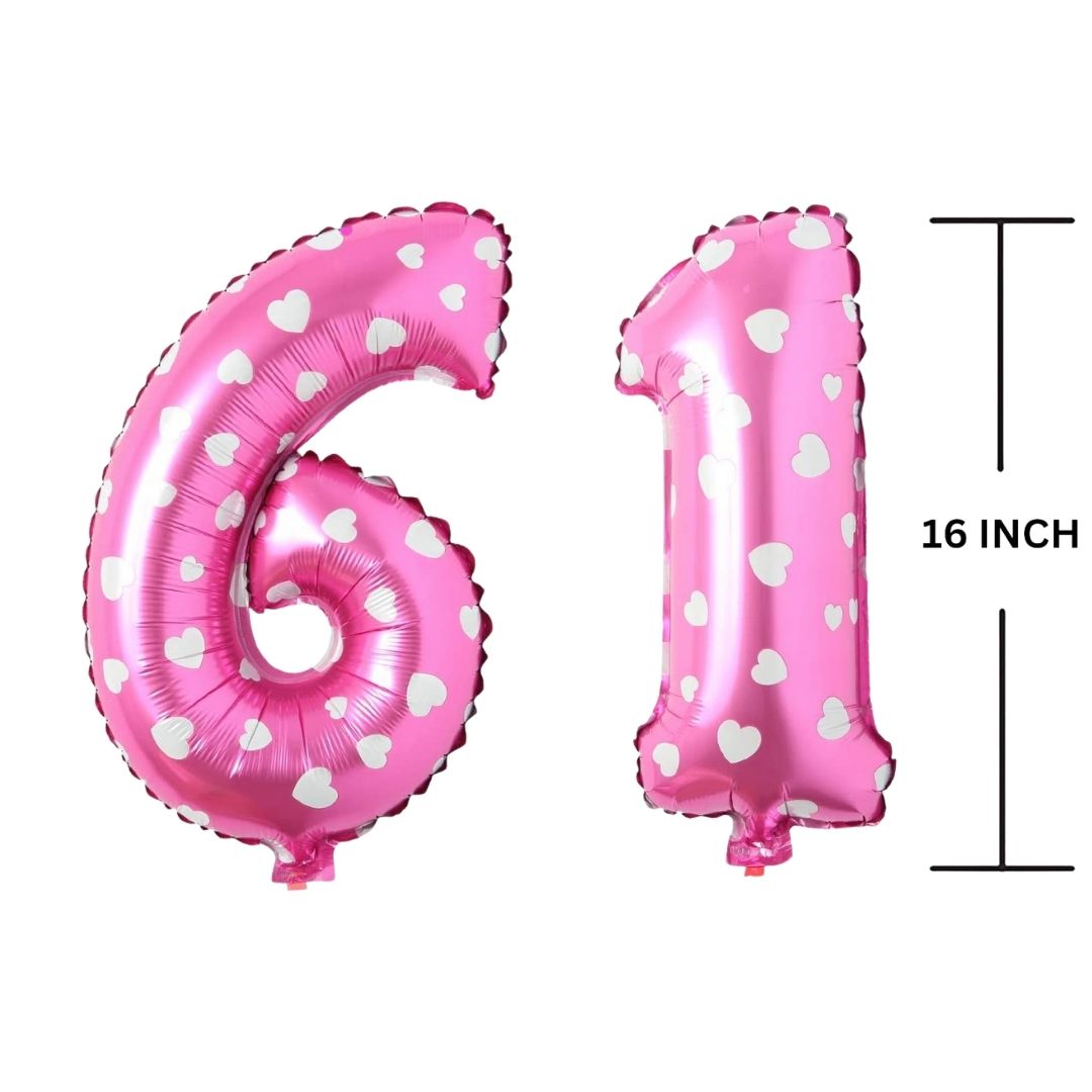 16 Inches PINK HERATS THEME Number Balloon Air or Helium Compactable Balloon for Party Decoration, Birthday, Anniversary