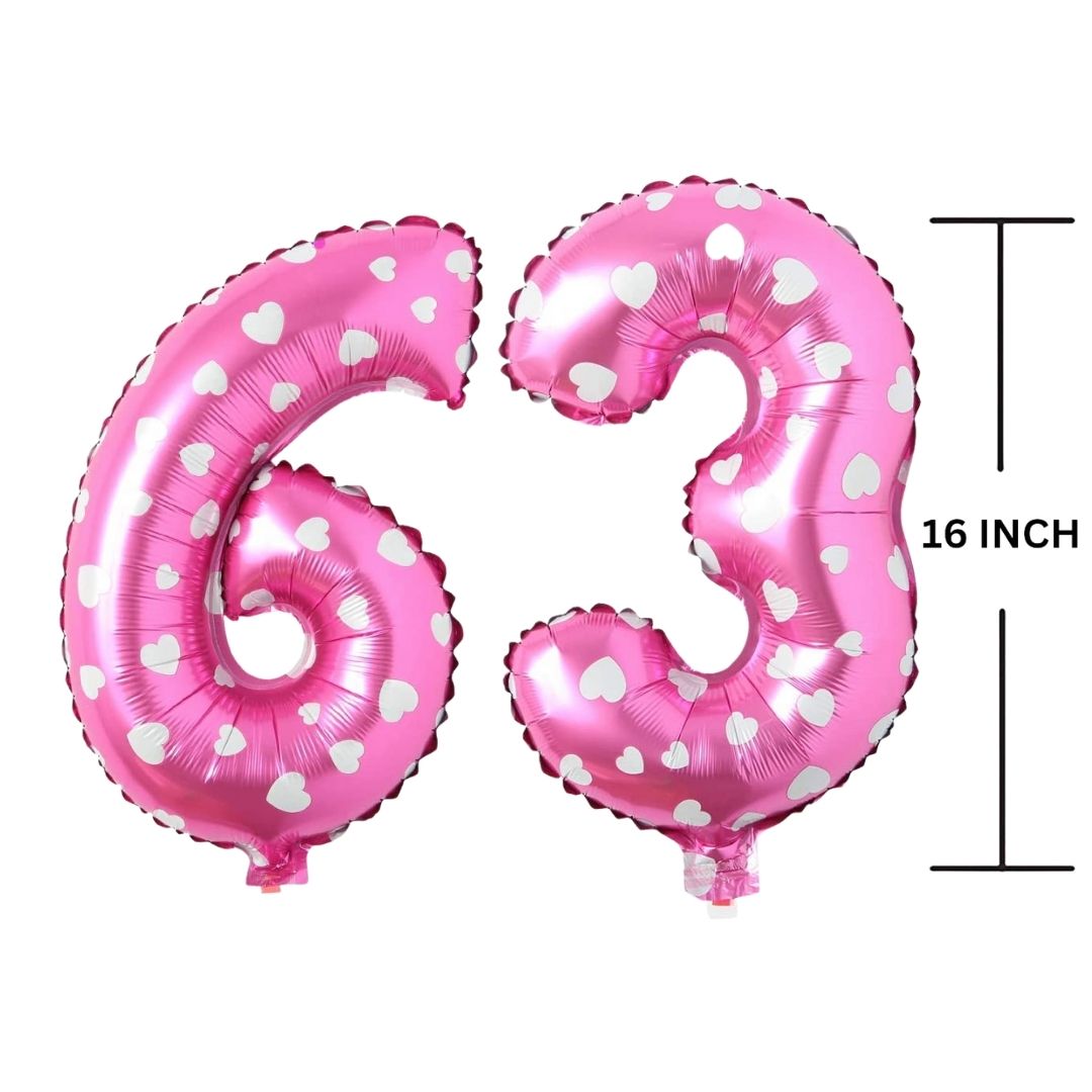 16 Inches PINK HERATS THEME Number Balloon Air or Helium Compactable Balloon for Party Decoration, Birthday, Anniversary