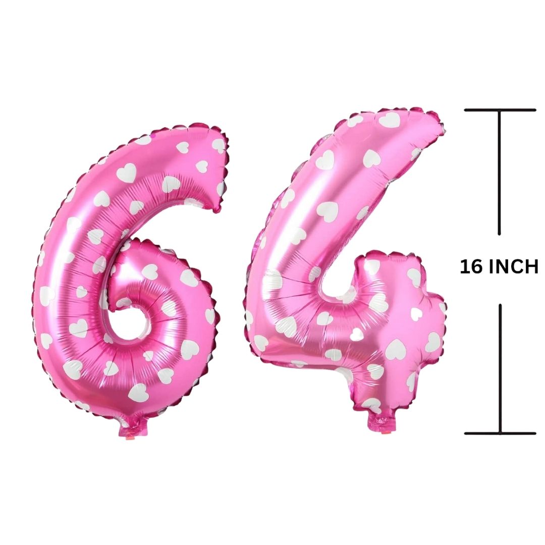 16 Inches PINK HERATS THEME Number Balloon Air or Helium Compactable Balloon for Party Decoration, Birthday, Anniversary