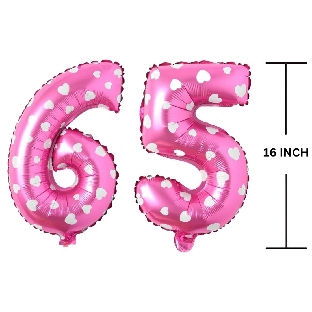 16 Inches PINK HERATS THEME Number Balloon Air or Helium Compactable Balloon for Party Decoration, Birthday, Anniversary