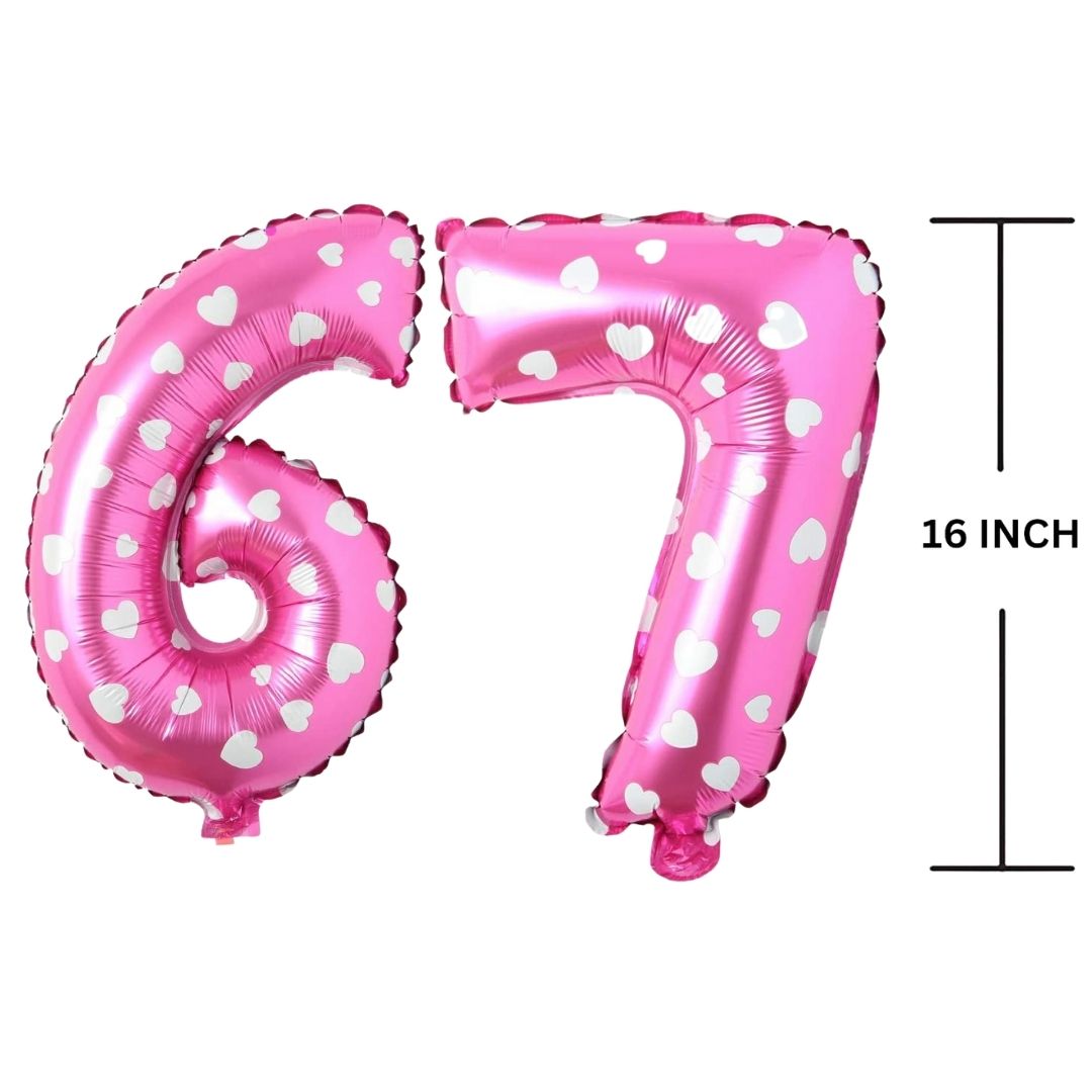 16 Inches PINK HERATS THEME Number Balloon Air or Helium Compactable Balloon for Party Decoration, Birthday, Anniversary