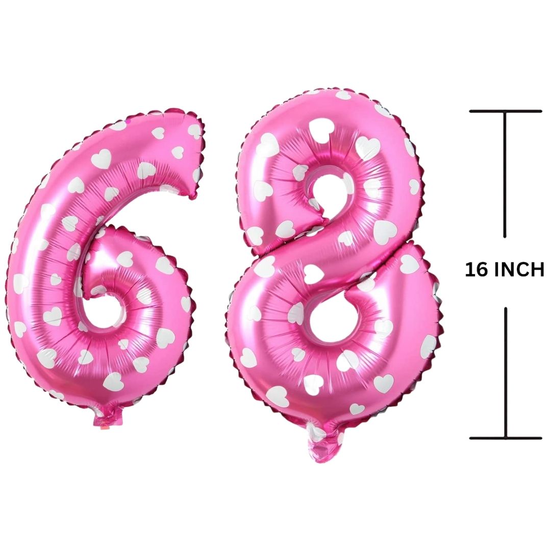 16 Inches PINK HERATS THEME Number Balloon Air or Helium Compactable Balloon for Party Decoration, Birthday, Anniversary