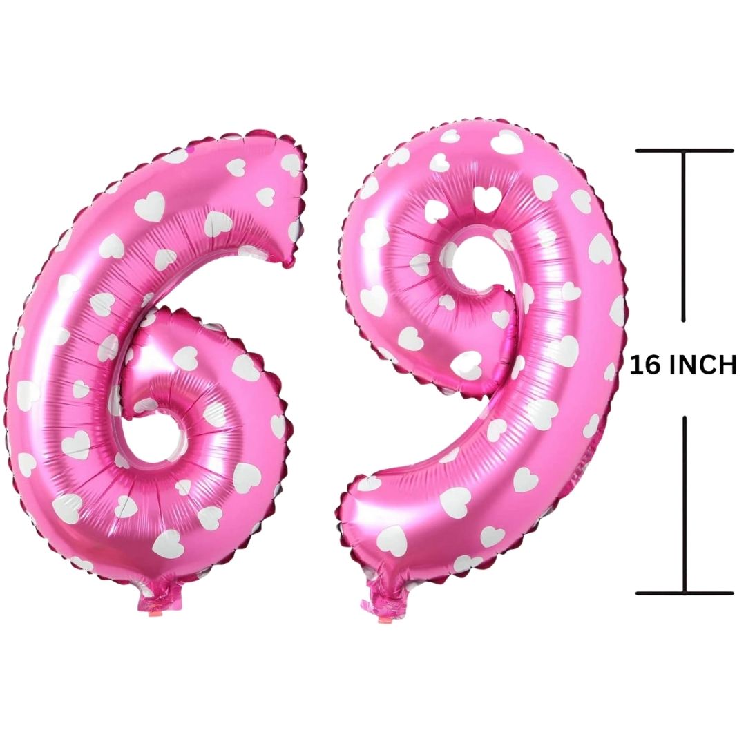 16 Inches PINK HERATS THEME Number Balloon Air or Helium Compactable Balloon for Party Decoration, Birthday, Anniversary