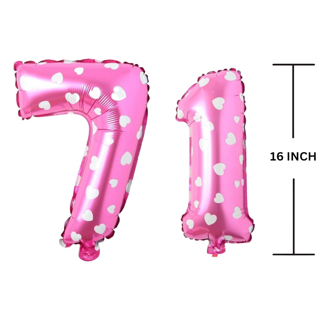 16 Inches PINK HERATS THEME Number Balloon Air or Helium Compactable Balloon for Party Decoration, Birthday, Anniversary