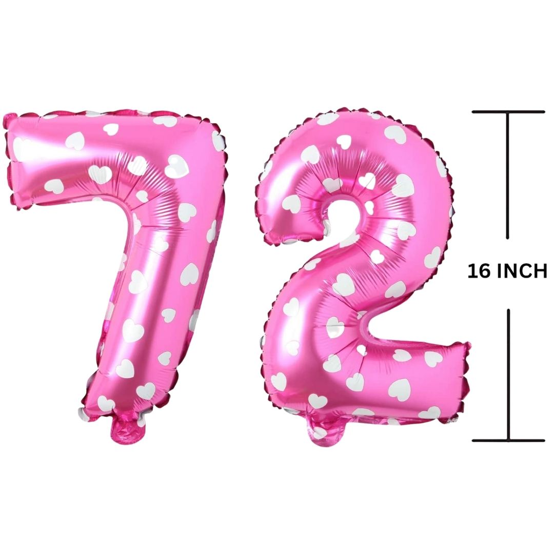 16 Inches PINK HERATS THEME Number Balloon Air or Helium Compactable Balloon for Party Decoration, Birthday, Anniversary